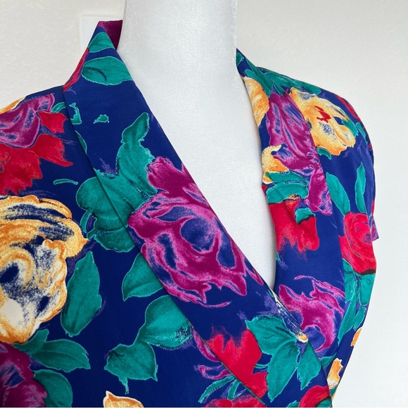 Vintage 90's Positive Attitude Women's Vibrant Floral Faux Wrap Dress Size 14P - Picture 3 of 11